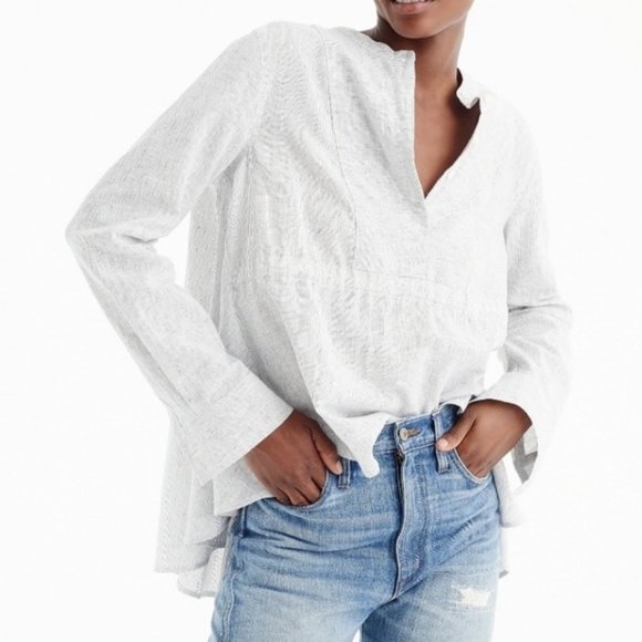 J. Crew Tops - J. Crew Gathered Front Linen and Cotton  Grey Pin Stripe Popover Shirt